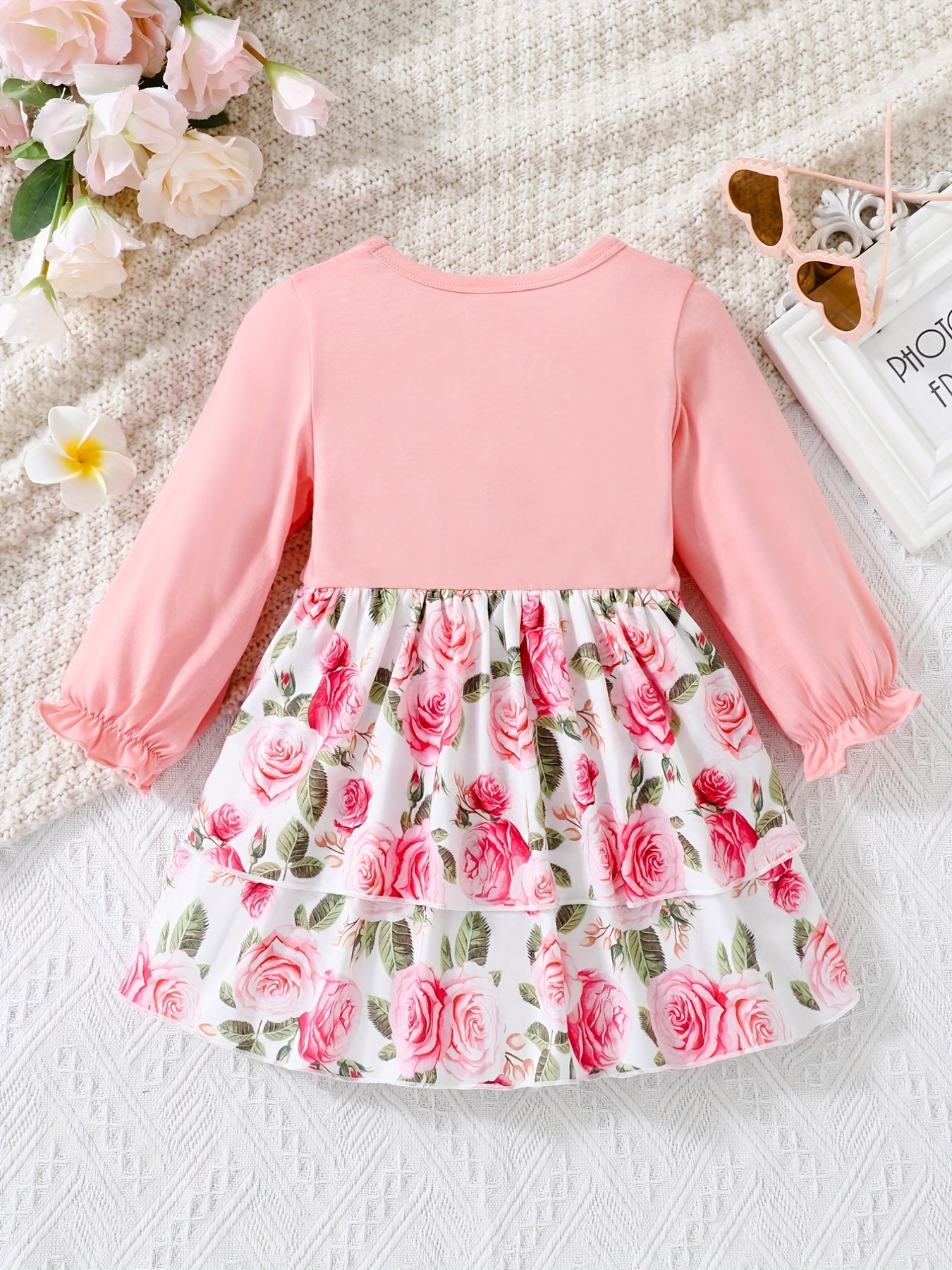 Sweet Toddler Baby Girls Floral Pleated Dress Long Sleeve Casual