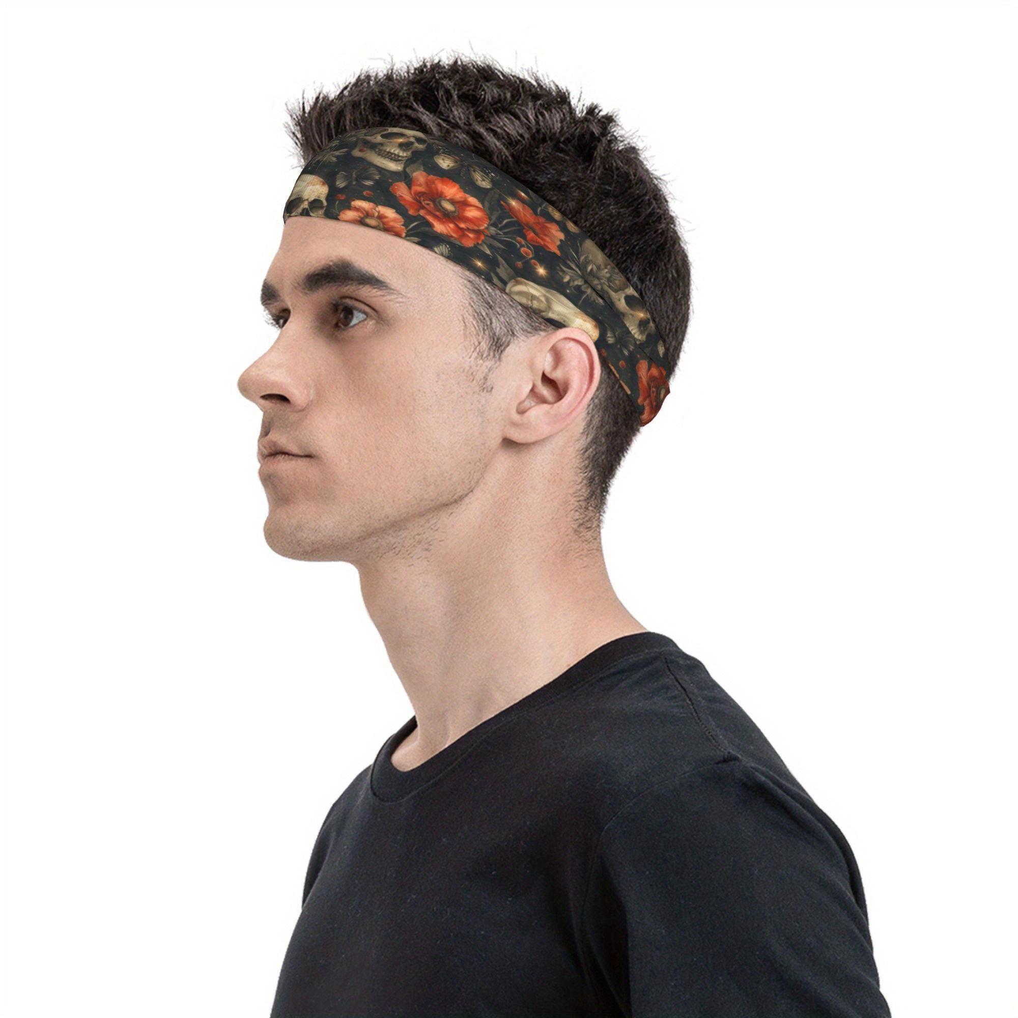 Gothic Mushroom Forest Headband Red Orange Skull Floral Sport Headband