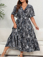  Allover Print Flutter Sleeve Surplice Neck Maxi Dress
