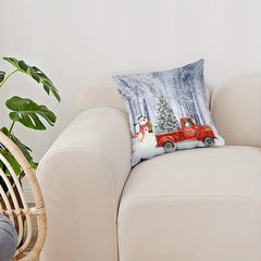 Christmas Snowman Car Pattern Print Throw Pillow Cover Home Decor