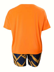  2-Piece Set Women's Top & Shorts Geometric Print Casual Outfit