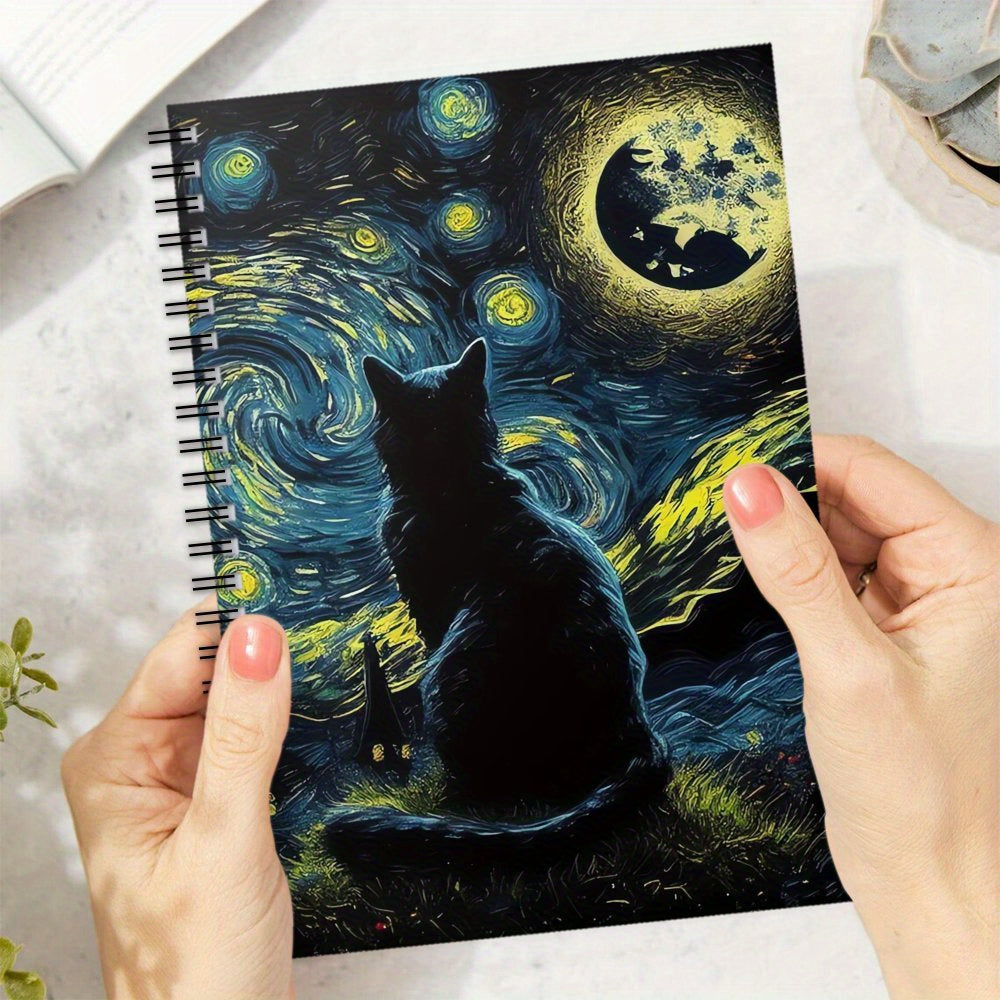 Cat Spiral Notebook Starry Night 100 Pages Journal Office School Supplies