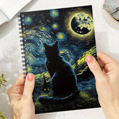 Cat Spiral Notebook Starry Night 100 Pages Journal Office School Supplies