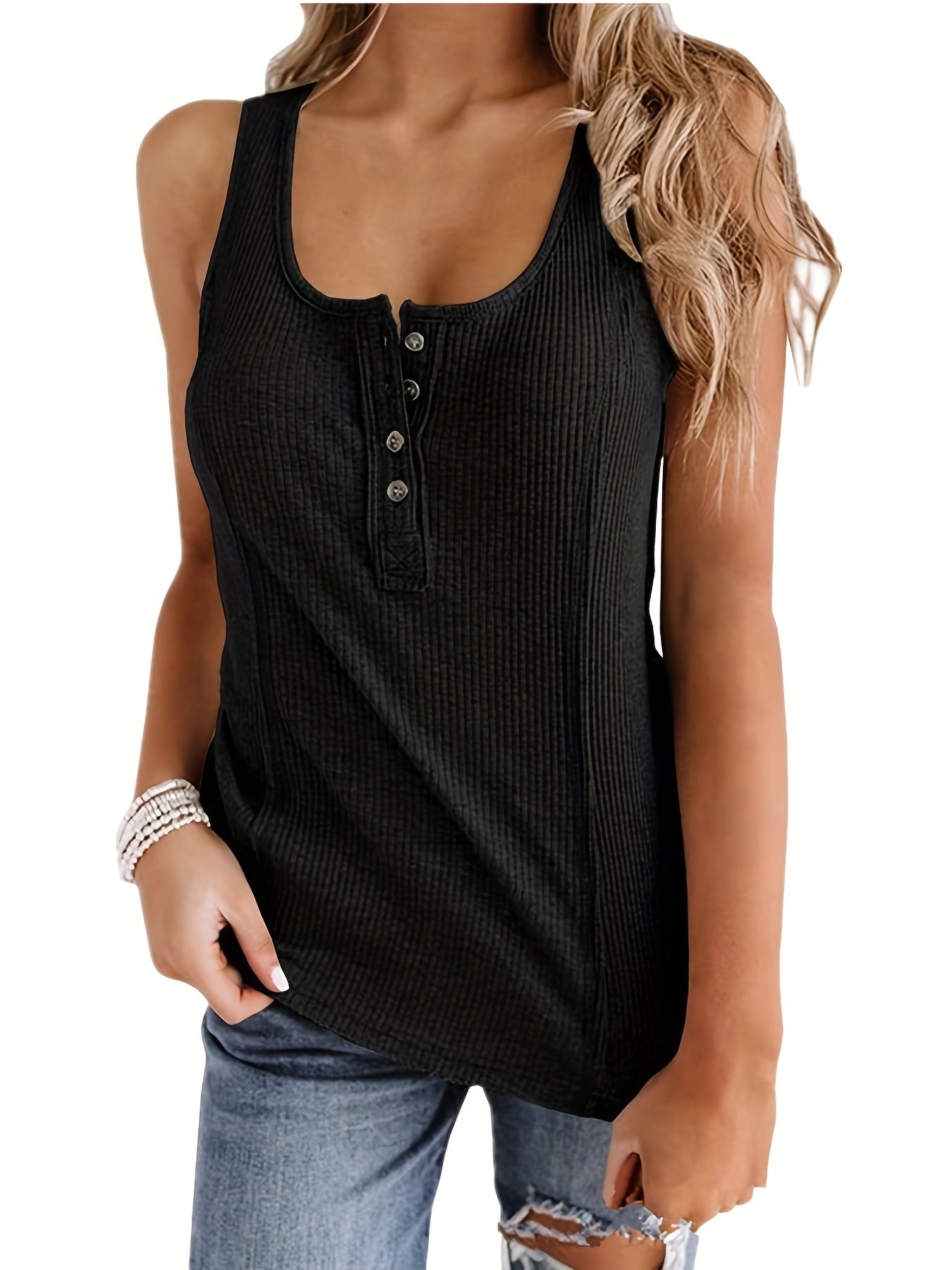 Solid Tank Top Scoop Neck Sleeveless Summer Top