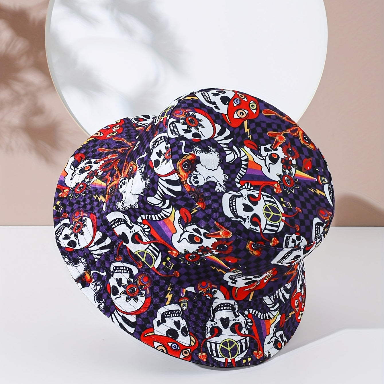 Hip Hop Skull Print Bucket Hat Reversible Sun Hat