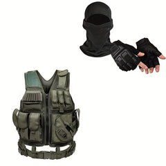 3pcs Outdoor Training Clothes Set with Vest, Gloves, and Hood