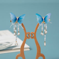 Butterfly Antique Tassel Hair Clip Colorful Tulle Beaded Hairclip