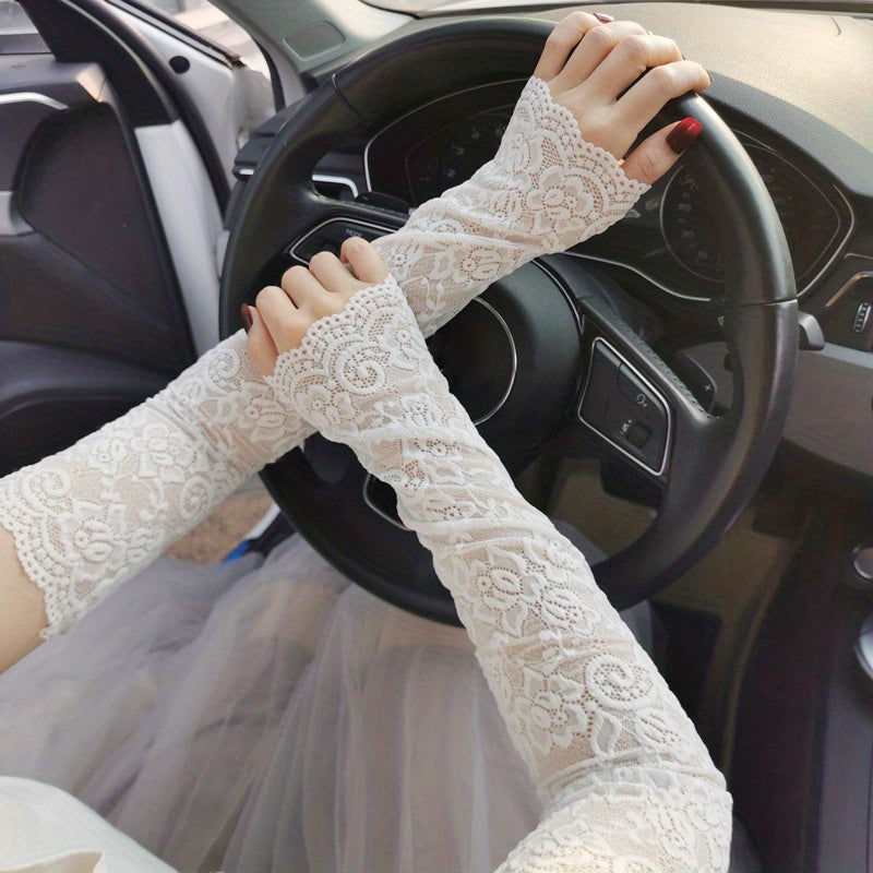 Lace Sunscreen Sleeves Floral Breathable Driving Wedding Gloves