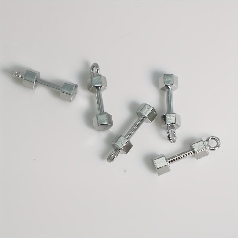10pcs Silver Fitness Dumbbell Charms for DIY Jewelry Making