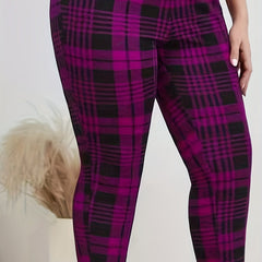  Plaid Print High Rise Stretch Leggings