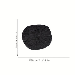 Vintage Ribbed Knitted Beret Solid Warm Knit Hat Elastic Lightweight Beanie