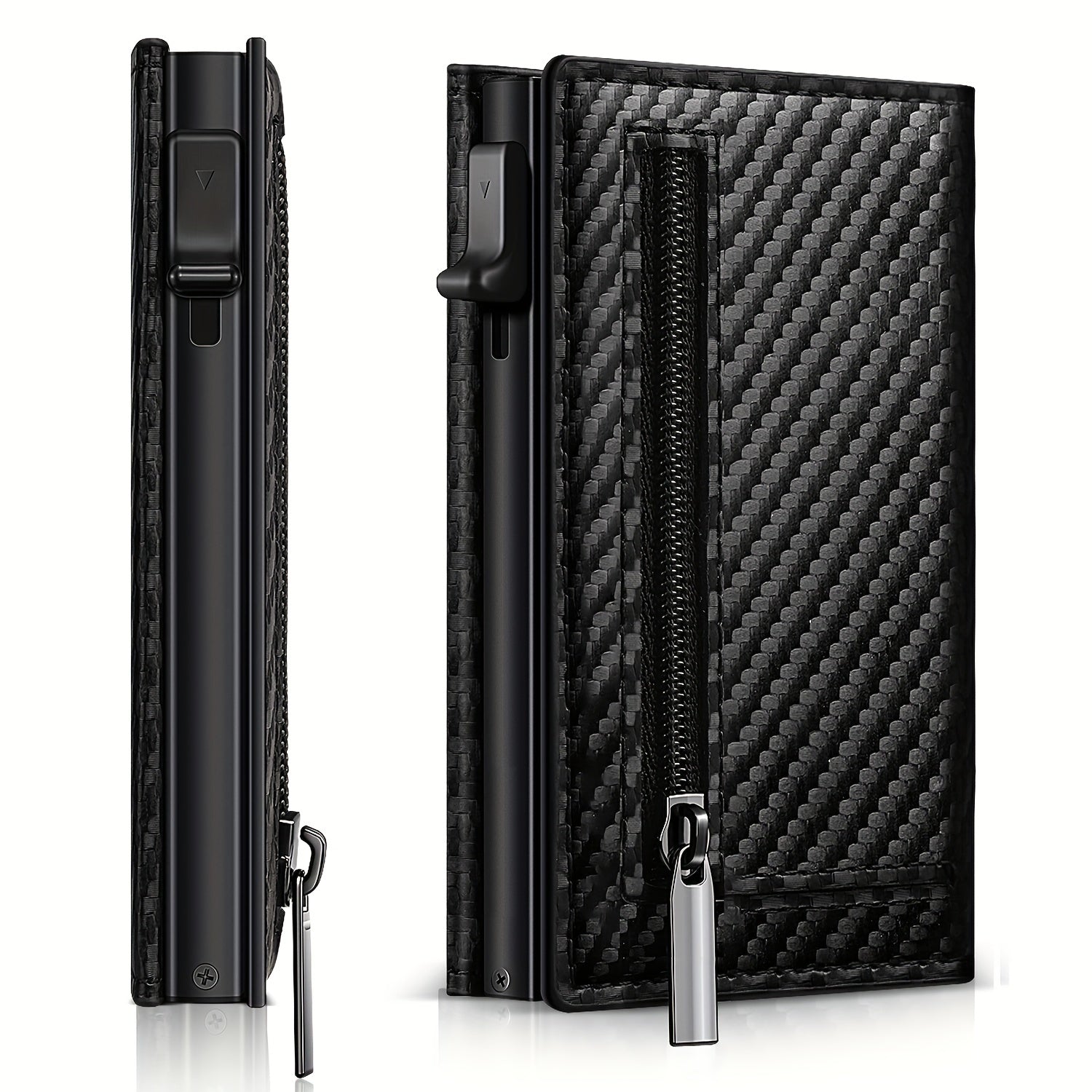 Men's Carbon Fiber RFID Blocking Card Holder with Zipper Coin Purse