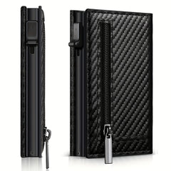 Men's Carbon Fiber RFID Blocking Card Holder with Zipper Coin Purse