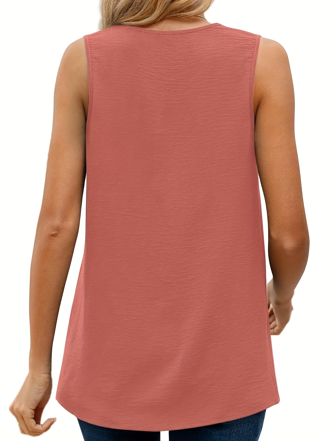  Solid Chiffon V Neck Pleated Tunic Tank Top