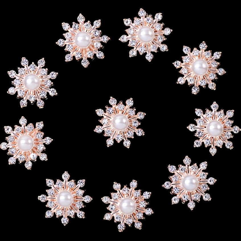 Snowflake Charm Brooch Faux Pearl & Rhinestone Decor Buckle Alloy