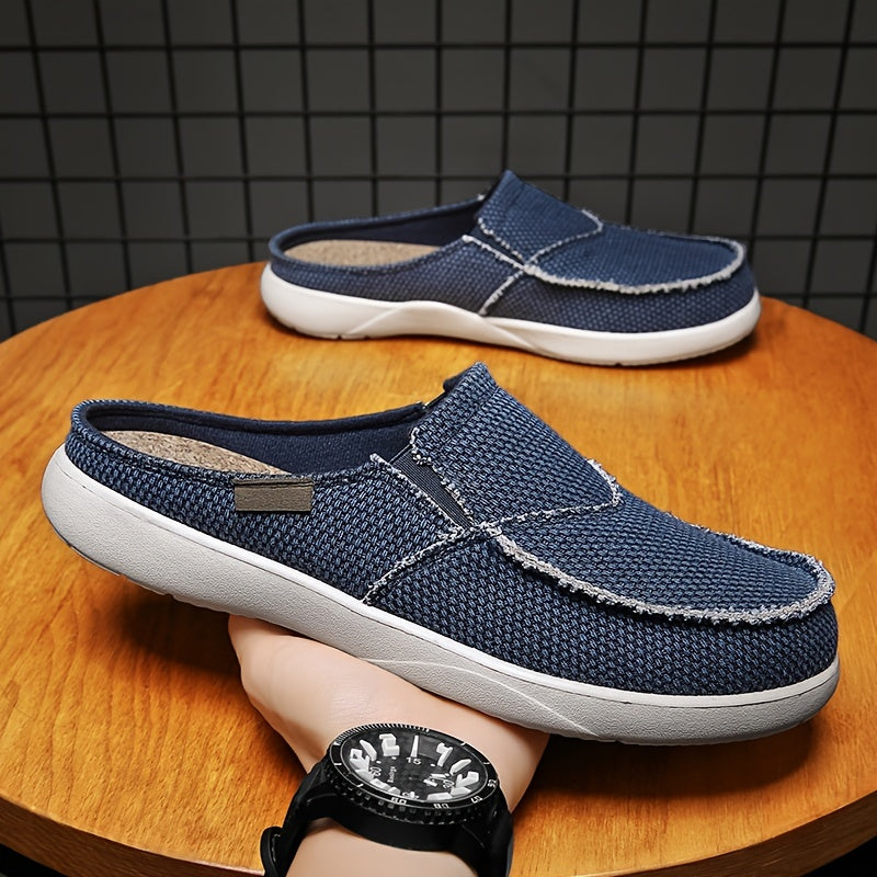 Men's Canvas Slip On Mules Lightweight Breathable Open Back Shoes
