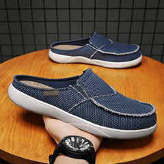 Men's Canvas Slip On Mules Lightweight Breathable Open Back Shoes