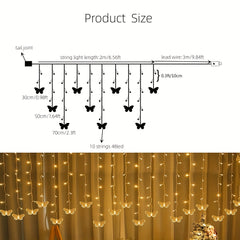 48 LED USB Curtain Lights 8 Modes Waterproof 10 Butterflies for Christmas Decor