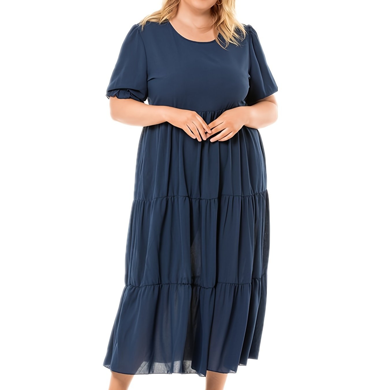  Solid Pleated Cami Dress Women's Short Sleeve Long Dress