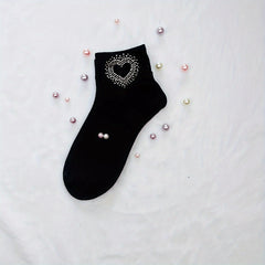 5 Pairs Heart Rhinestone Socks Comfy & Breathable Women's Stockings