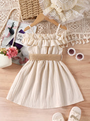 Girls' Off-Shoulder Princess Dress with Strappy Frills