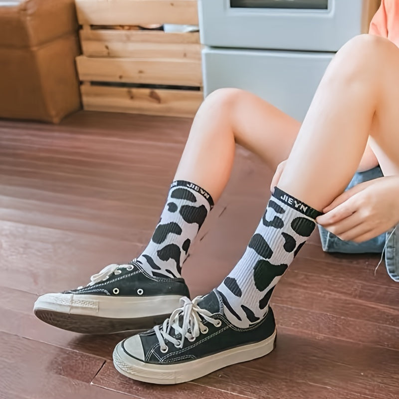 5 Pairs Cow Spot Print Socks Women's Mid Tube Stockings