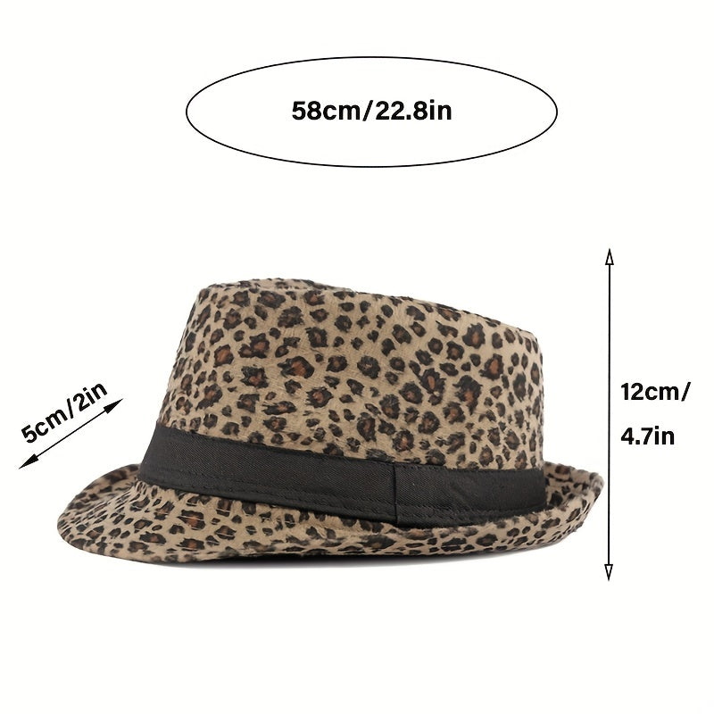 Leopard Pattern Wide Brim Fedora Hat for Parties