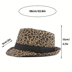 Leopard Pattern Wide Brim Fedora Hat for Parties