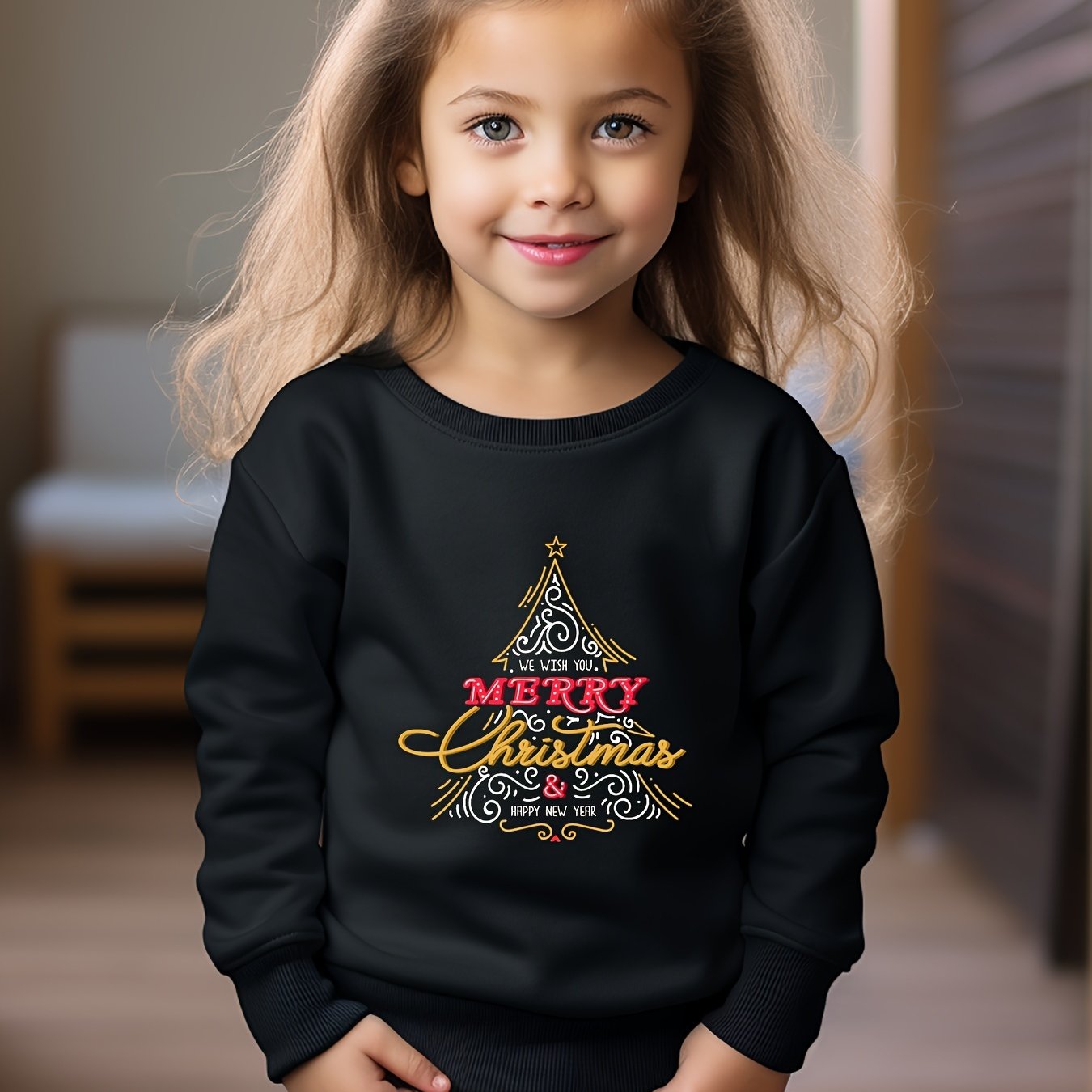 Cartoon Christmas Tree Pattern Sweatshirt for Girls