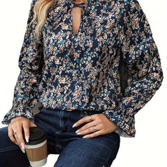  Ditsy Floral Print Ruffle Trim Blouse