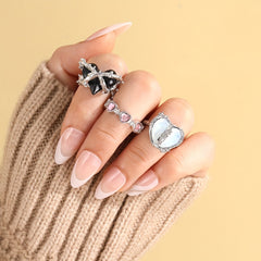 Y2k Sweet Heart Ring Inlaid Zircon Decor For Daily Outfits Lovely Gift