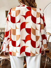  Casual Blouse Women's Plus Colorblock Geometric Print V Neck Blouse
