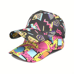 Vintage Geometric Graffiti Print Baseball Cap 80s Unisex Hip Hop Dad Hat
