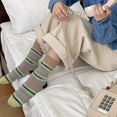 3 Pairs Colorblock Striped Socks - Women's Mid Tube Stockings