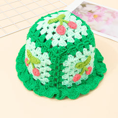 Cherry Crochet Ruffles Beanie Hollow Cotton Cloche Hat Women Knit Hats Bucket