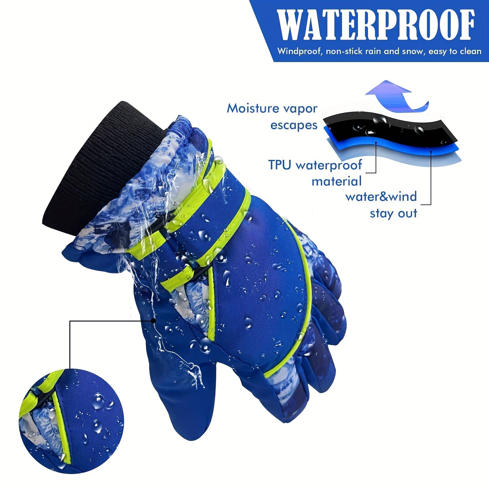 Kids Waterproof Split Finger Ski Gloves Warm Snow Gloves