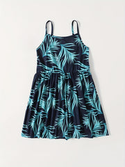 Summer Graphic Suspender Swimsuits Set Mother Daughter Dress V Neck