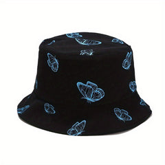 Butterfly Print Bucket Hat Women Reversible Sun Cap Sunscreen