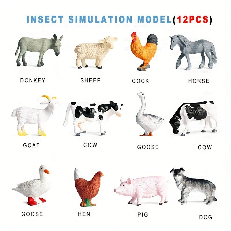 12pcs Mini Farm Animals Poultry Figures Model Education Toys