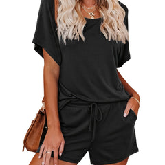 2pc Short Sleeve T Shirt & Drawstring Waist Shorts Set