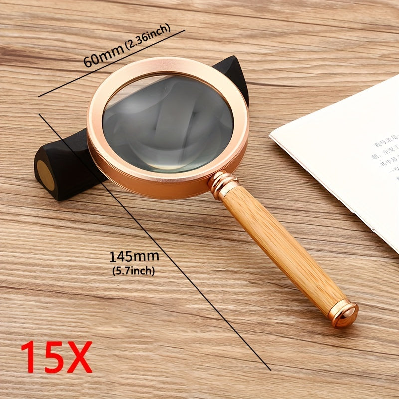 10X Magnifying Glass Handheld Wooden Handle Real Glass Reading Magnifier