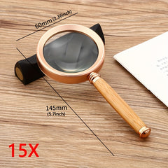 10X Magnifying Glass Handheld Wooden Handle Real Glass Reading Magnifier