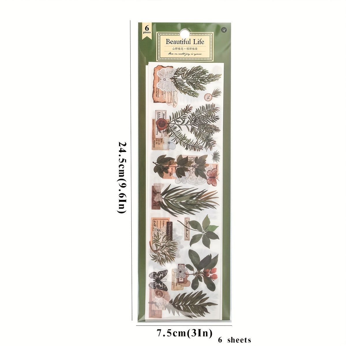 6 Sheets Plant Pattern Washi Paper Tape Stickers