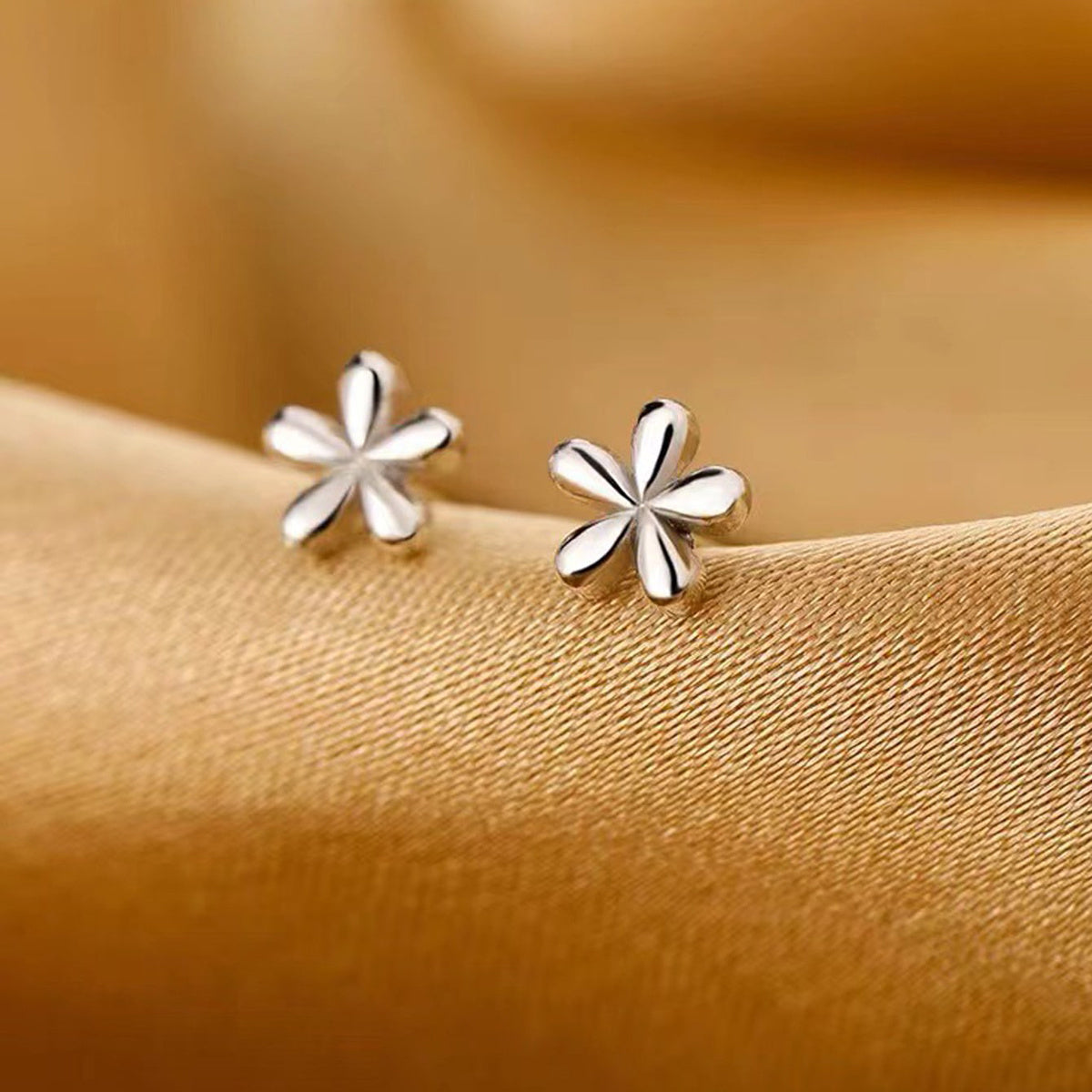 Small Floral Stud Earrings in Golden and Silver