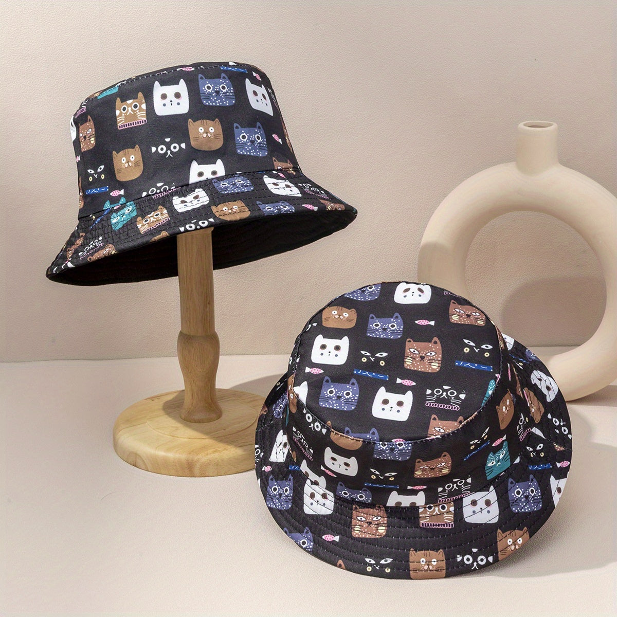 Cat Print Family Bucket Hat Reversible Basin Hat Unisex Fisherman