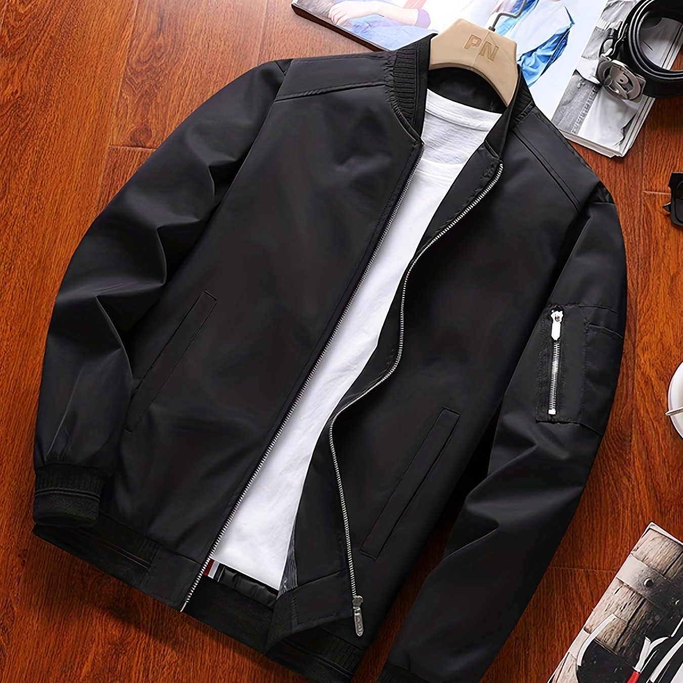Men's Stand Collar Zip Up Jacket for Spring Fall