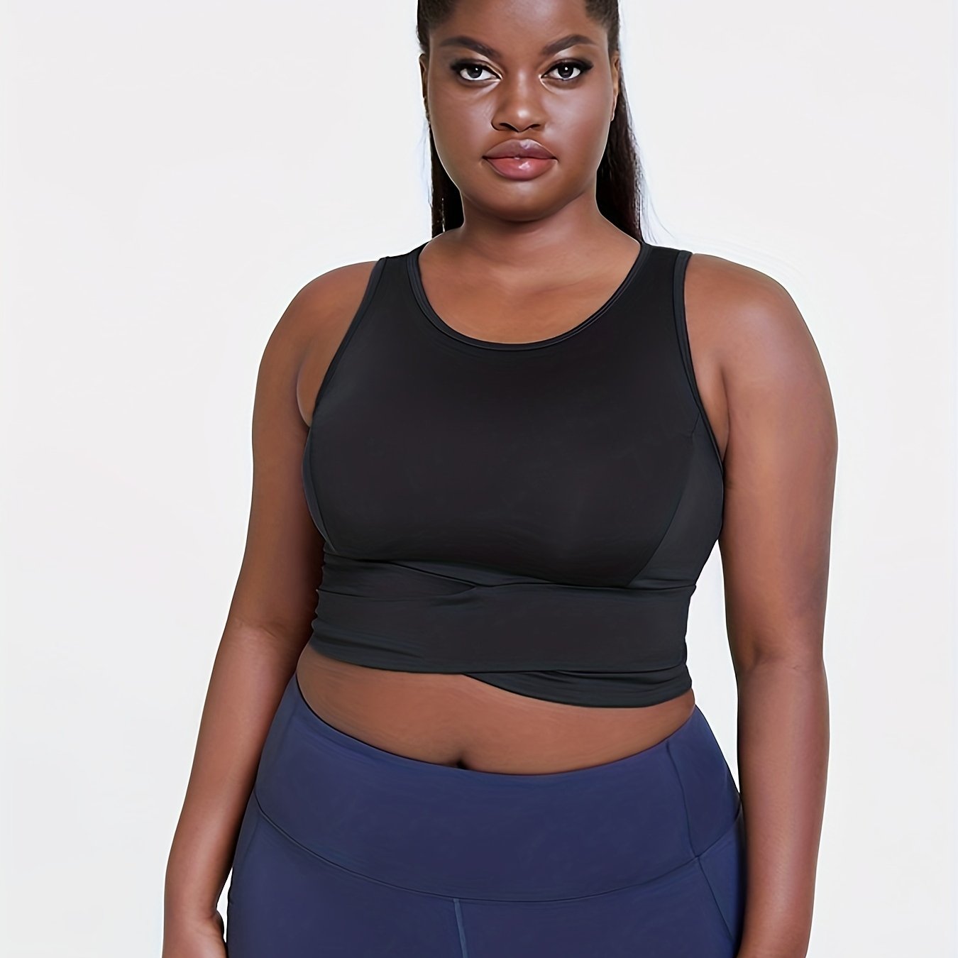  Sports Bra Women's Plus Solid Tie Back Medium Stretch