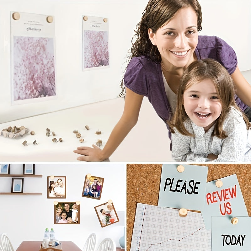 50pcs Wood Thumb Nails Round Push Pins for Cork Board Wall Map Photo Memo