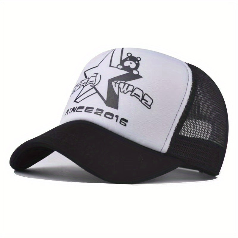 Star Bear Print Baseball Cap Cartoon Mesh Trucker Hat Adjustable Sun Hat