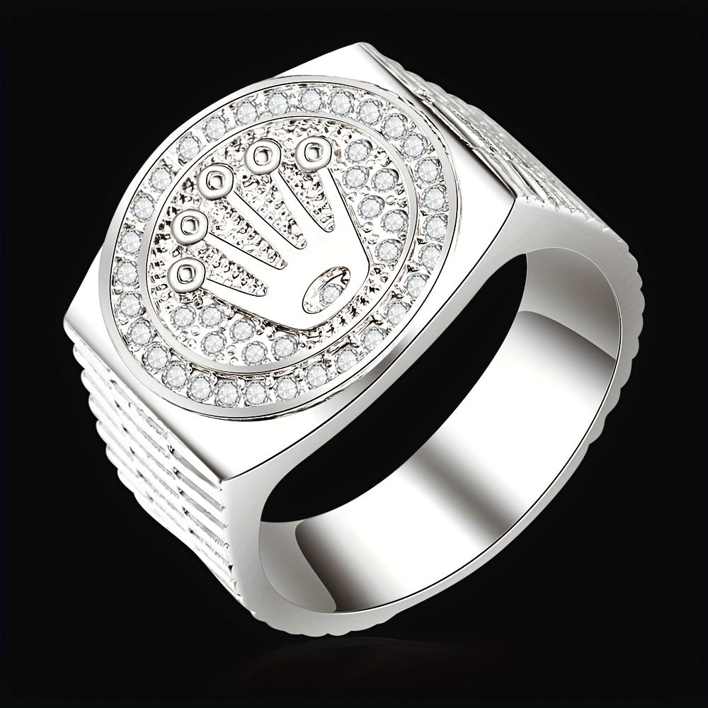 Hip Hop Palm & Crown Rhinestone Men's Ring